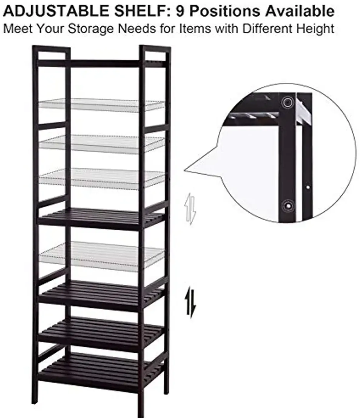 SONGMICS Adjustable Storage Shelf Rack, 5-Tier Multifunctional Shelving Unit Stand Tower, Bookcase for Bathroom Living Room Kitchen 17.7 x 12.4 x 55.9 inches, Holds up to 132 lb, Brown UBCB75BR