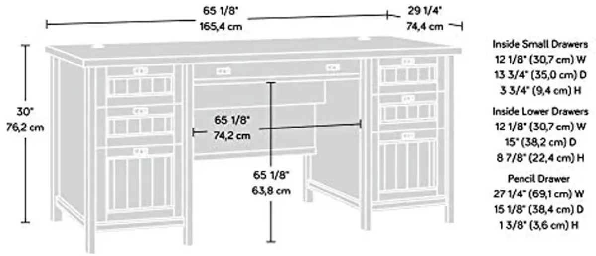 Sauder Costa Office Desk with Drawers, Executive Desk with File Drawer Storage, in Coffee Oak