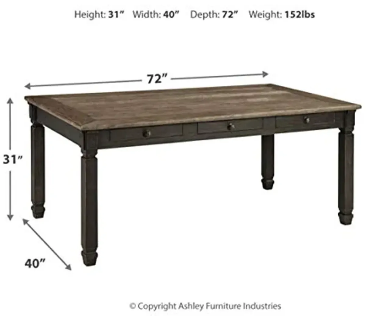 Signature Design by Ashley Tyler Creek Farmhouse Dining Table with Drawers, Seats up to 6, Almost Black