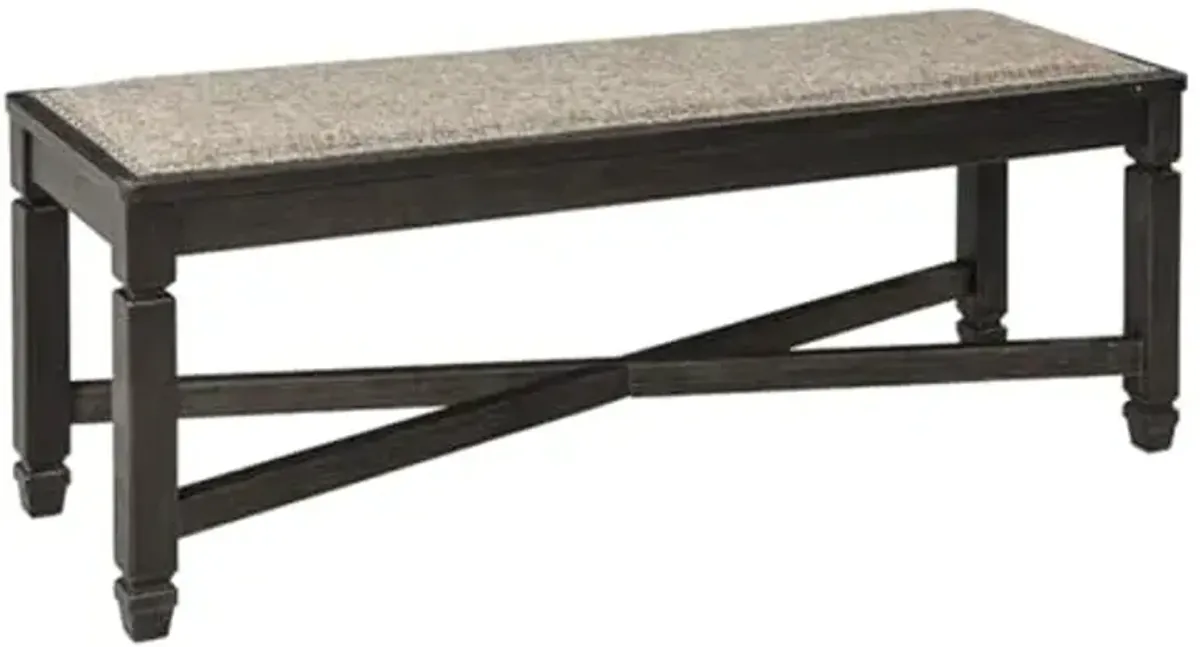 Signature Design by Ashley Tyler Creek Farmhouse Upholstered Dining Room Bench with Tapered Legs, Heavy Woven Fabric, Wood, 19.5" High Seat, Black & Gray