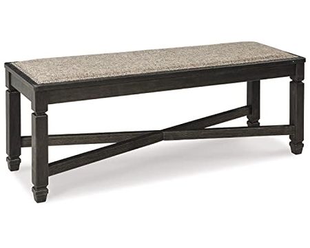 Signature Design by Ashley Tyler Creek Modern Farmhouse Upholstered Dining Room Bench, Antique Black Finish