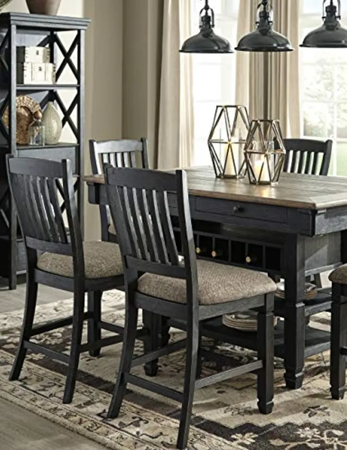 Signature Design by Ashley Tyler Creek Farmhouse 36"Counter Height Dining Table with Wine Rack, Amost Black