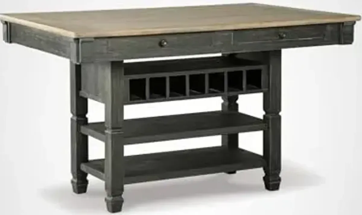 Signature Design by Ashley Tyler Creek Farmhouse Rectangular Counter Height Dining Table, Seats 6, Wine Rack, Wood, 60" W x 40" D x 36" H, Black and Gray