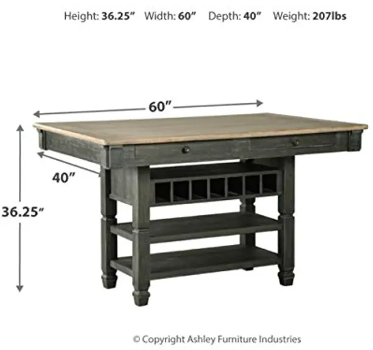 Signature Design by Ashley Tyler Creek Farmhouse 36"Counter Height Dining Table with Wine Rack, Amost Black