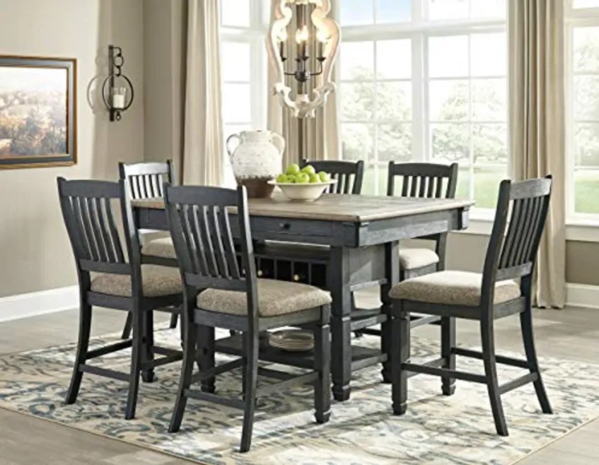 Signature Design by Ashley Tyler Creek Farmhouse 36"Counter Height Dining Table with Wine Rack, Amost Black