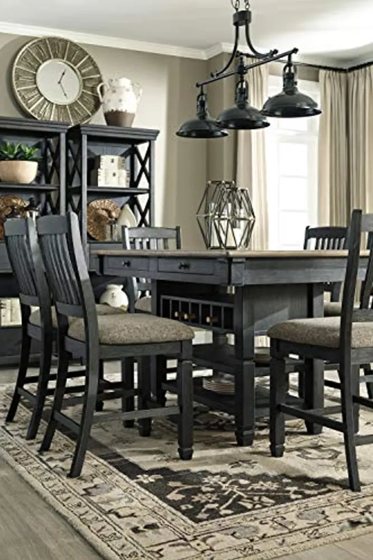 Signature Design by Ashley Tyler Creek Farmhouse 36"Counter Height Dining Table with Wine Rack, Amost Black