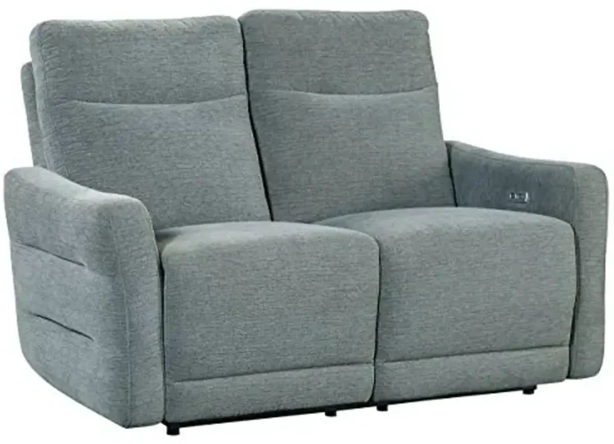 Homelegance Arya Power Double Lay Flat Reclining Love Seat with Power Headrests, 57" W, Dove Fabric