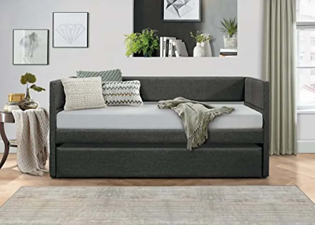 Lexicon Edmund Fabric Upholstered Daybed with Trundle, Twin, Gray