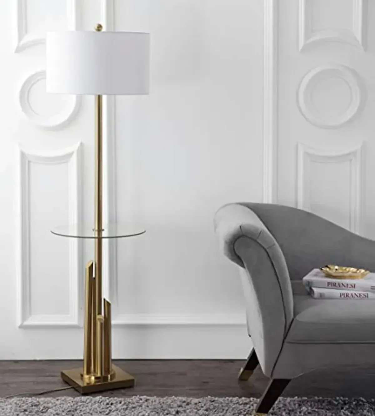 Safavieh FLL4009A Lighting Collection Ambrosio 61" Brass and Gold Side Table Floor Lamp