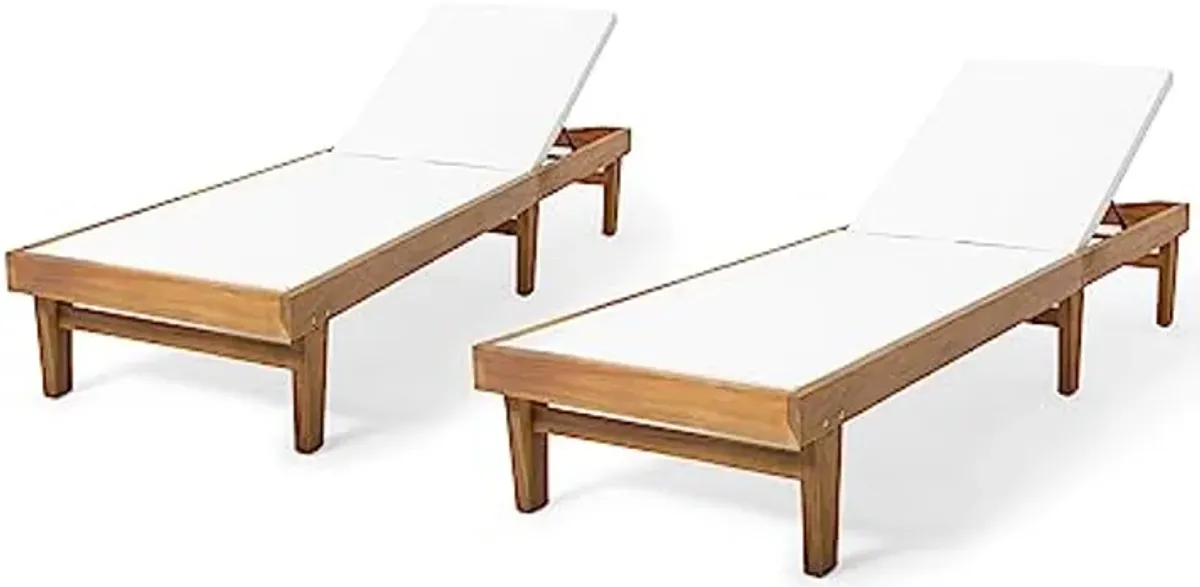 Christopher Knight Home Shiny Outdoor Wood Chaise Lounge (Set of 2), Teak Finish/White Mesh