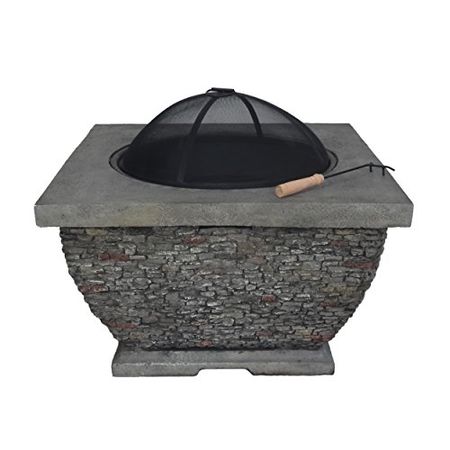 Christopher Knight Home Laraine Outdoor 32" Wood Burning Light-Weight Concrete Square Fire Pit, Grey