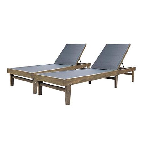 Christopher Knight Home Shiny Outdoor Wood Chaise Lounge (Set of 2), Grey Finish/Dark Grey Mesh