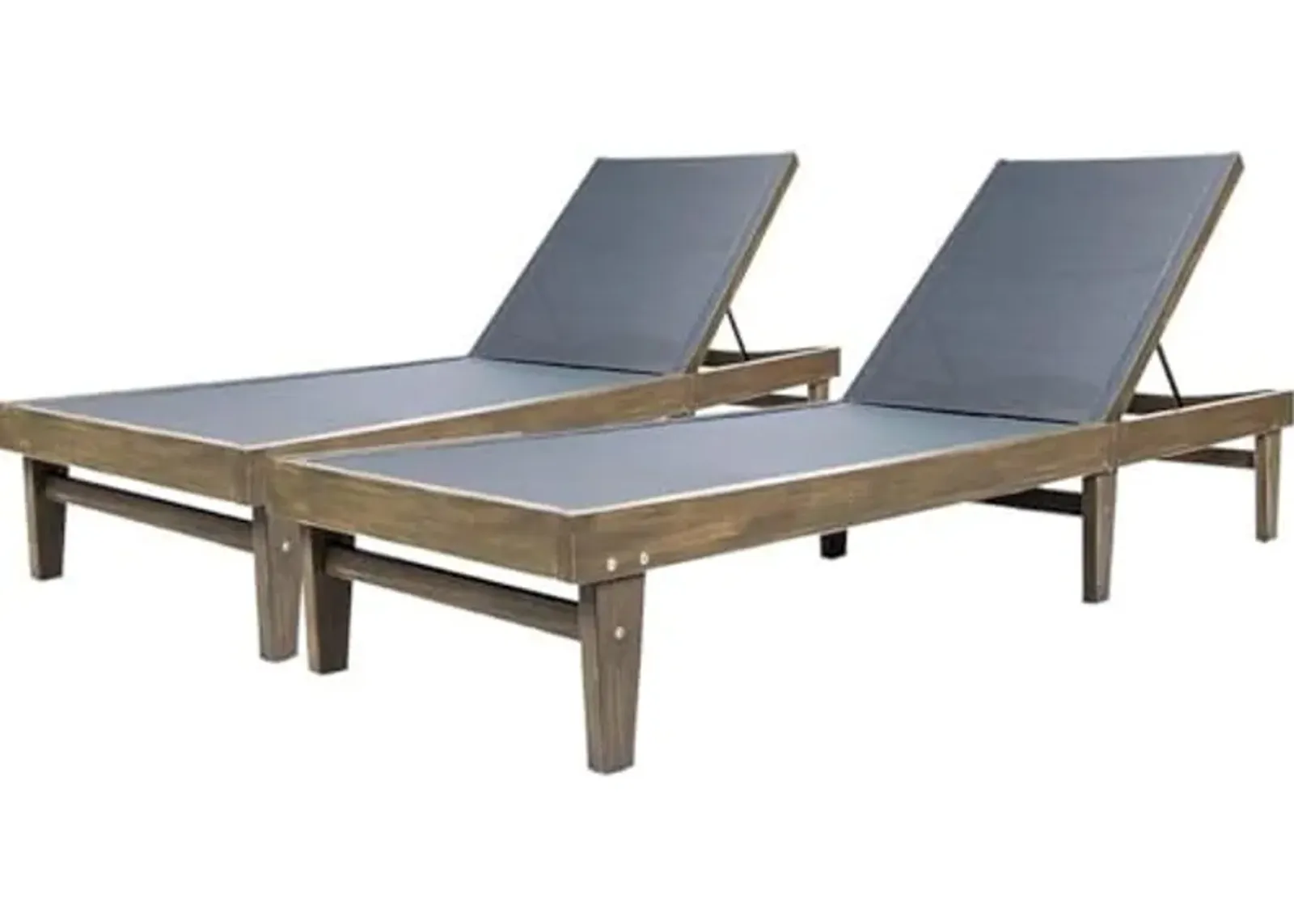 Christopher Knight Home Shiny Outdoor Wood Chaise Lounge (Set of 2), Grey Finish/Dark Grey Mesh