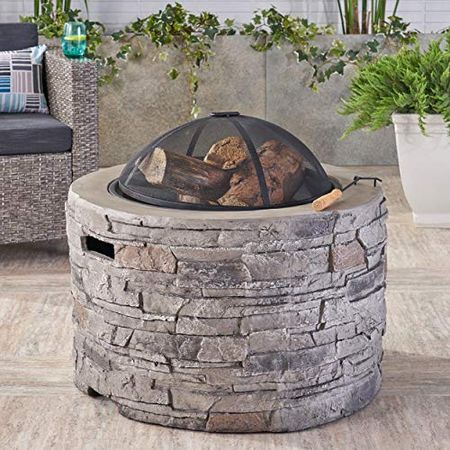 Christopher Knight Home Dione Outdoor 32" Wood Burning Light-Weight Concrete Round Fire Pit, Grey