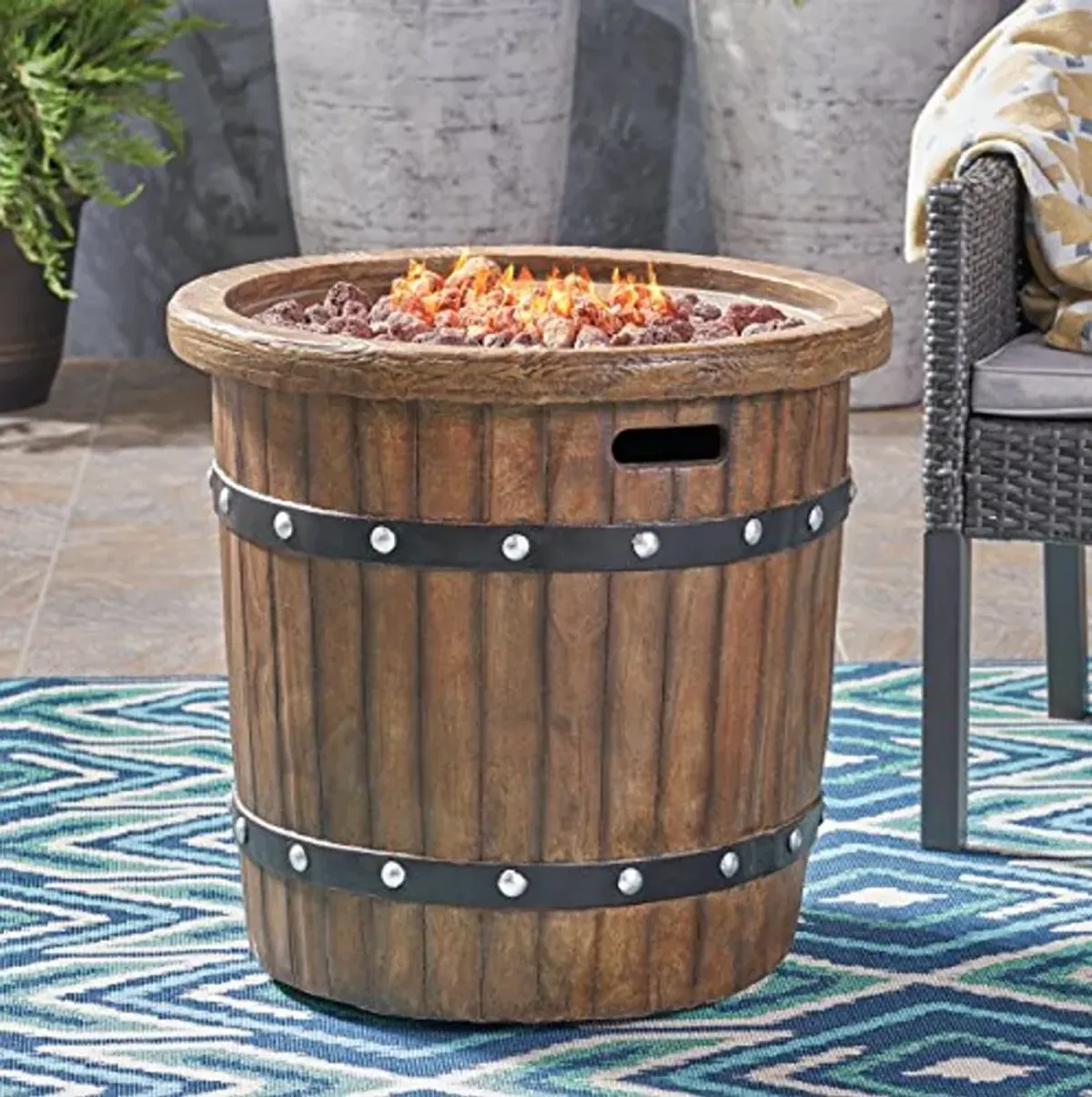 Christopher Knight Home Muriel Outdoor 25" Light-Weight Concrete Round Fire Pit 40K BTU, Dark Brown