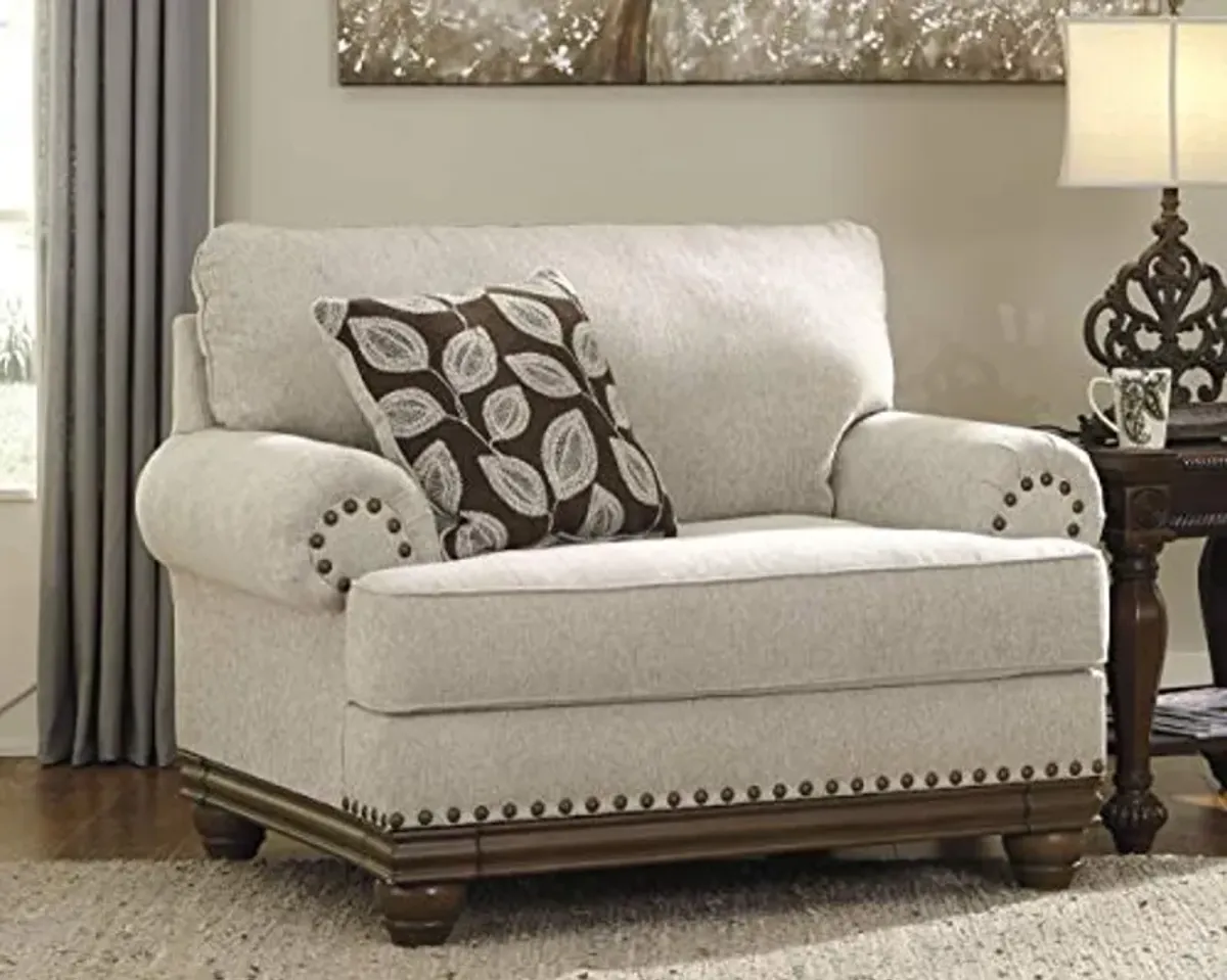 Signature Design by Ashley Harleson Modern Farmhouse Chair and a Half with Nailhead Trim and Accent Pillow, Beige