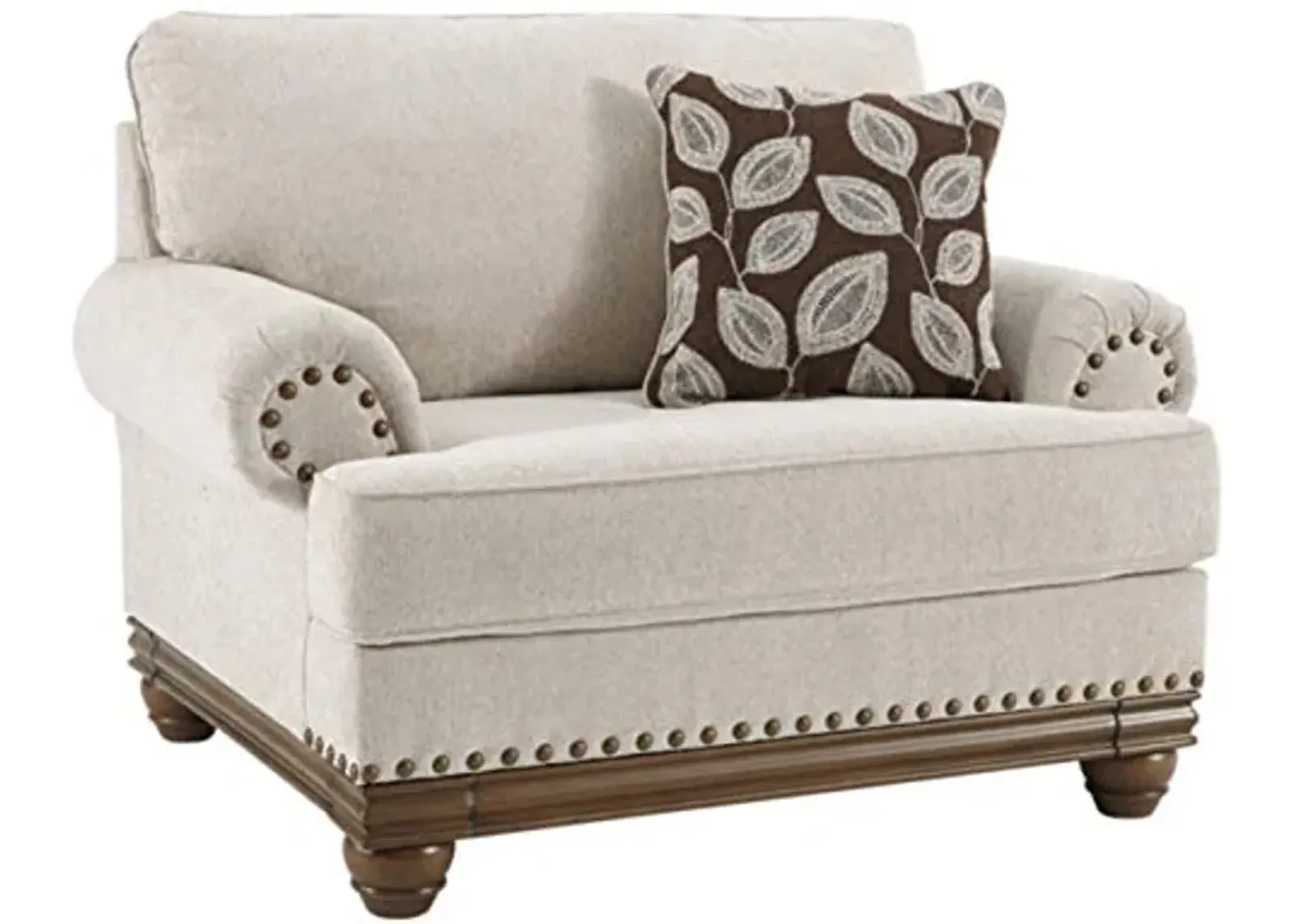 Signature Design by Ashley Harleson Modern Farmhouse Chair and a Half with Nailhead Trim and Accent Pillow, Beige