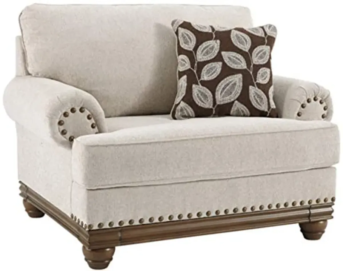 Signature Design by Ashley Harleson Modern Farmhouse Chair and a Half with Nailhead Trim and Accent Pillow, Beige