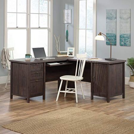 Sauder Costa L-Desk, L: 65.12" x W: 65.12" x H: 30.0", Coffee Oak Finish