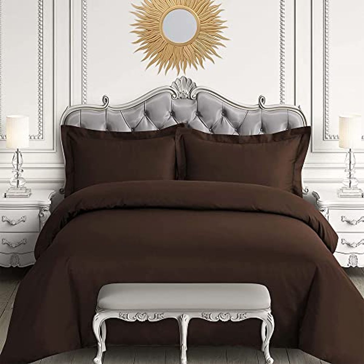 Tribeca Living Egyptian Cotton King Duvet Cover Set, 3pc Oversized Plain Bedding Set Includes King Duvet Cover And Two Sham Pillowcases, 600 Thread Count, Chocolate