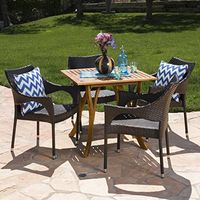 Christopher Knight Home Colin Outdoor 5 Piece Acacia Wood/Wicker Dining Set, Teak Finish and Multibrown