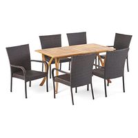 Christopher Knight Home Yolanda Outdoor 7-Piece Acacia Wood/Wicker Dining Set | with Teak Finish | in Multibrown