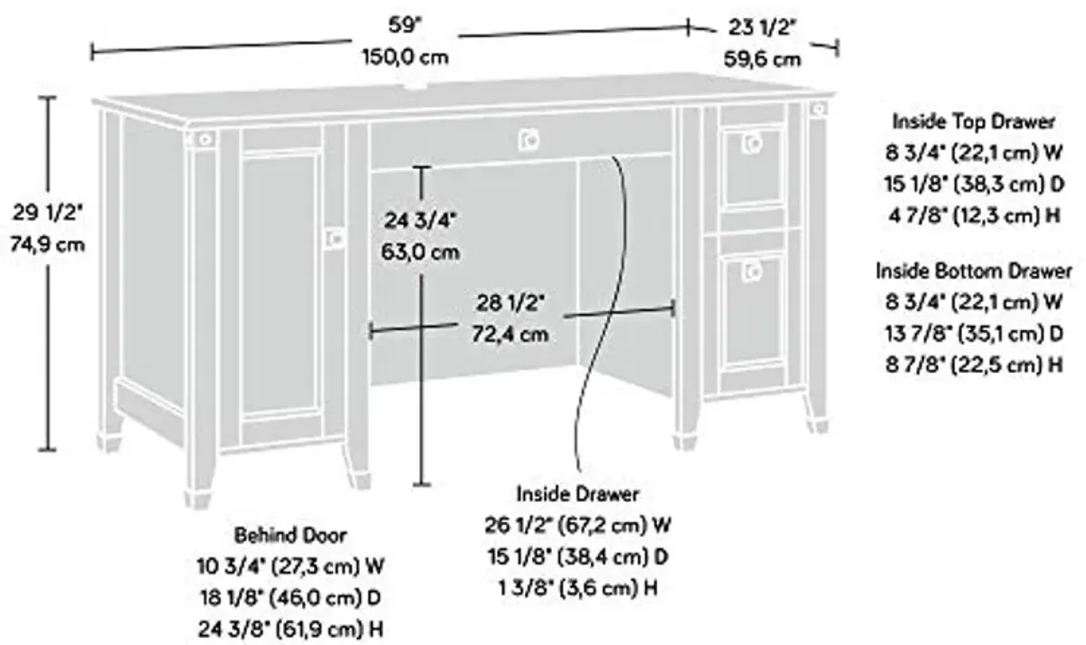 Sauder Carson Forge Rustic Vintage Computer Desk with Drawers Storage, 59.06" L x 23.47" W x 29.53" H, Washington Cherry