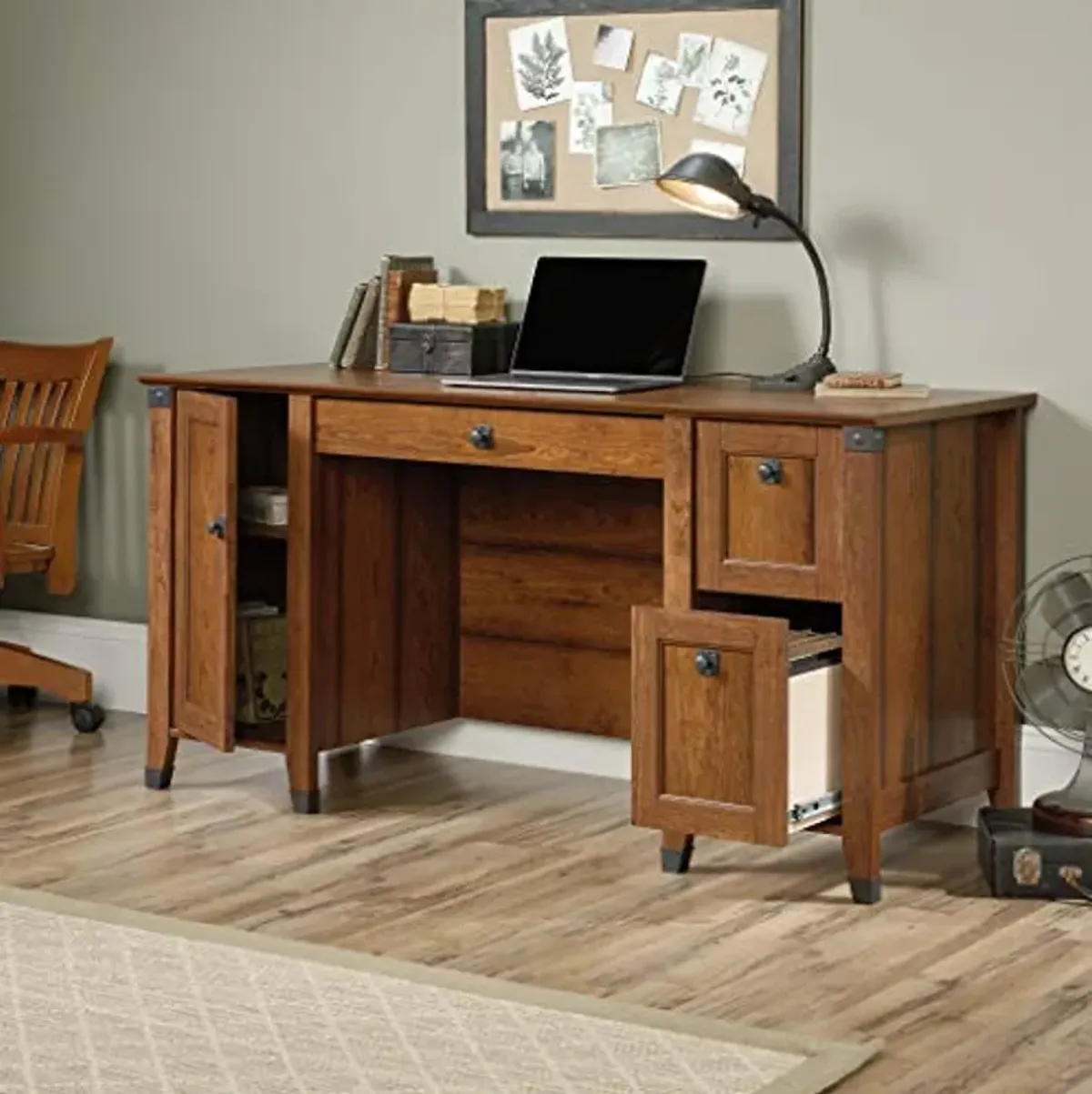 Sauder Carson Forge Rustic Vintage Computer Desk with Drawers Storage, 59.06" L x 23.47" W x 29.53" H, Washington Cherry