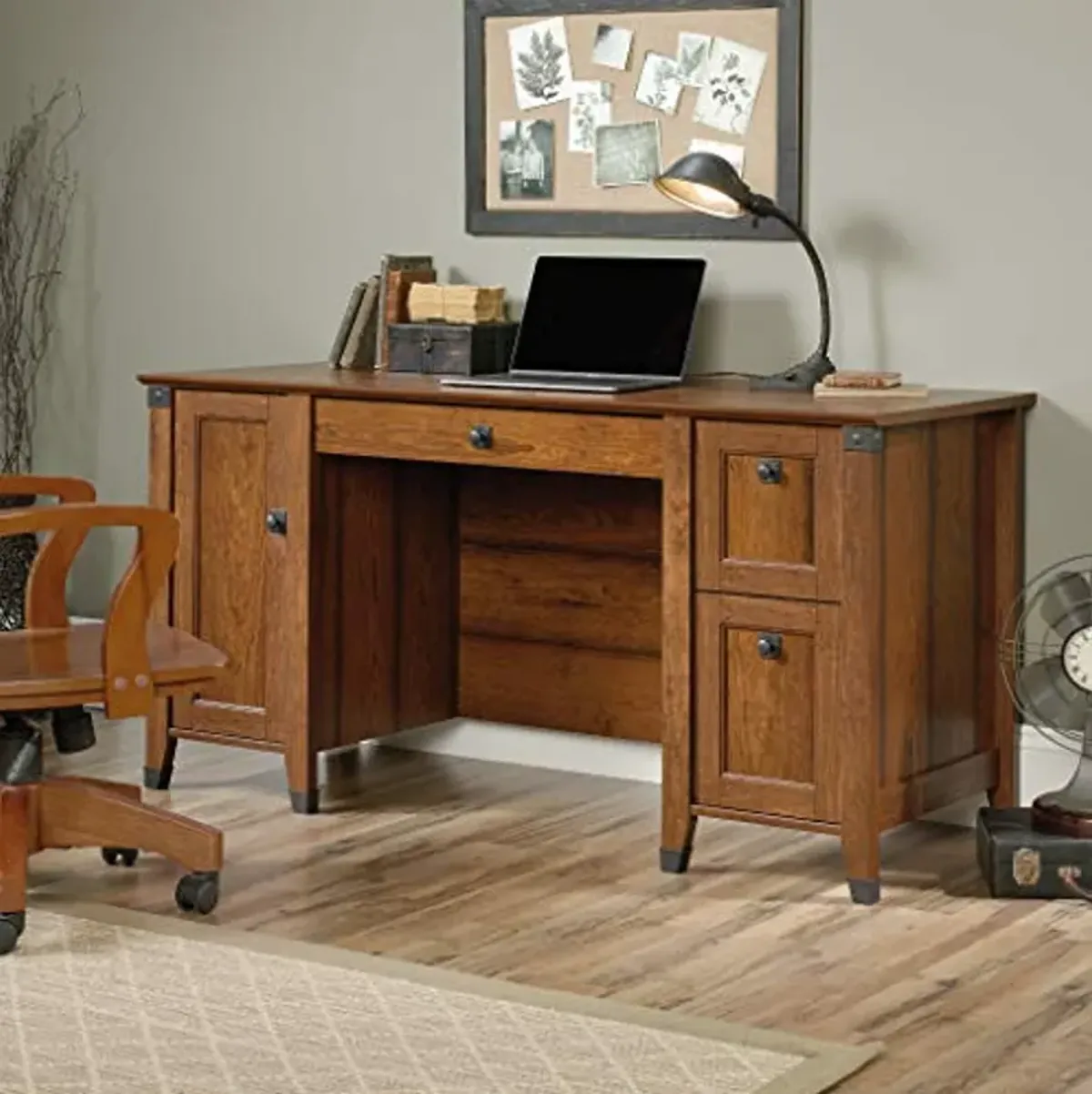 Sauder Carson Forge Rustic Vintage Computer Desk with Drawers Storage, 59.06" L x 23.47" W x 29.53" H, Washington Cherry