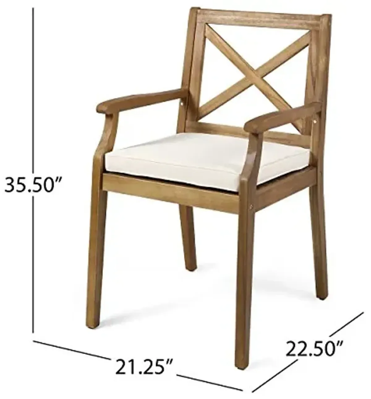 Christopher Knight Home Peter | Outdoor Acacia Wood Dining Chair Set of 2, Teak/Cream Cushion