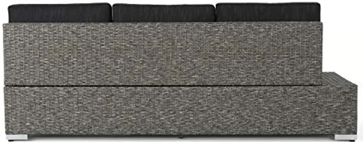 Christopher Knight Home Puerta Outdoor 3-Seater Wicker Left Sofa, Mixed Black / Dark Grey Cushion