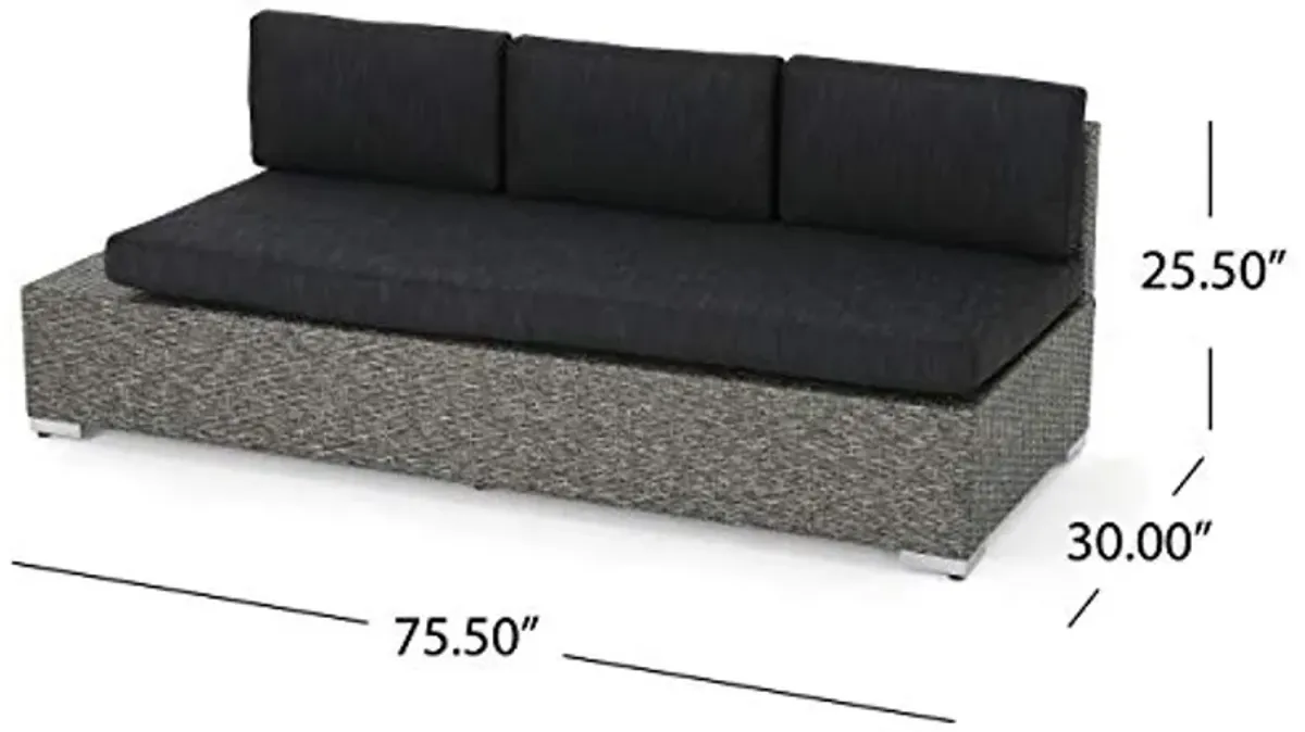 Christopher Knight Home Puerta Outdoor 3-Seater Wicker Left Sofa, Mixed Black / Dark Grey Cushion