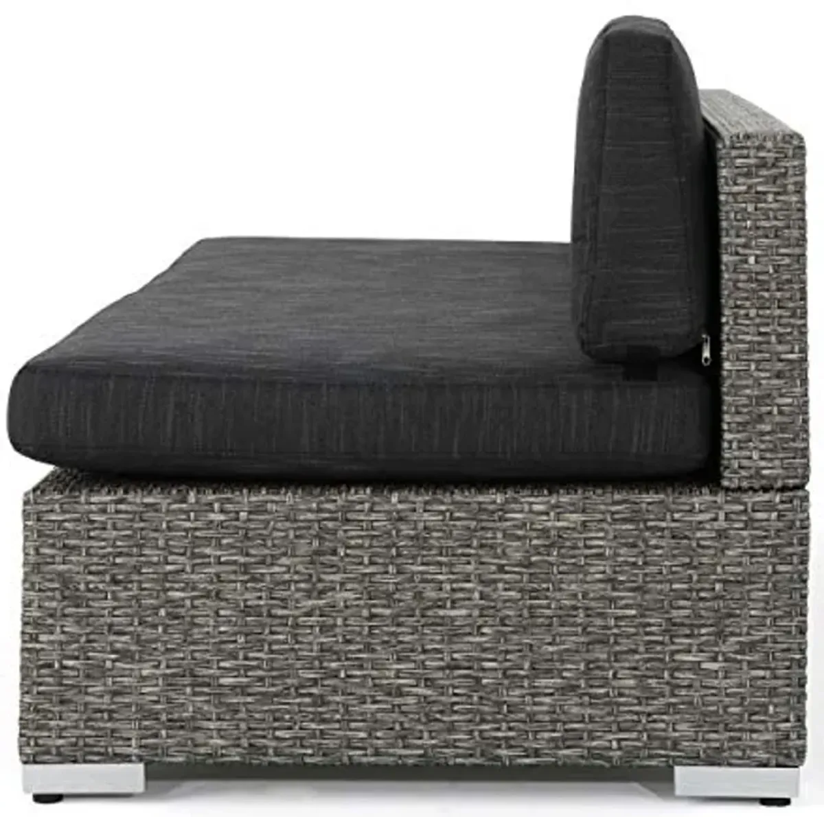 Christopher Knight Home Puerta Outdoor 3-Seater Wicker Left Sofa, Mixed Black / Dark Grey Cushion