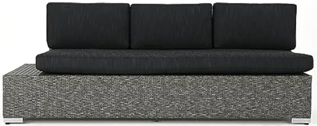 Christopher Knight Home Puerta Outdoor 3-Seater Wicker Left Sofa, Mixed Black / Dark Grey Cushion