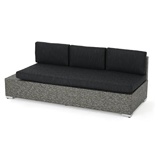 Christopher Knight Home Puerta Outdoor 3-Seater Wicker Left Sofa, Mixed Black / Dark Grey Cushion