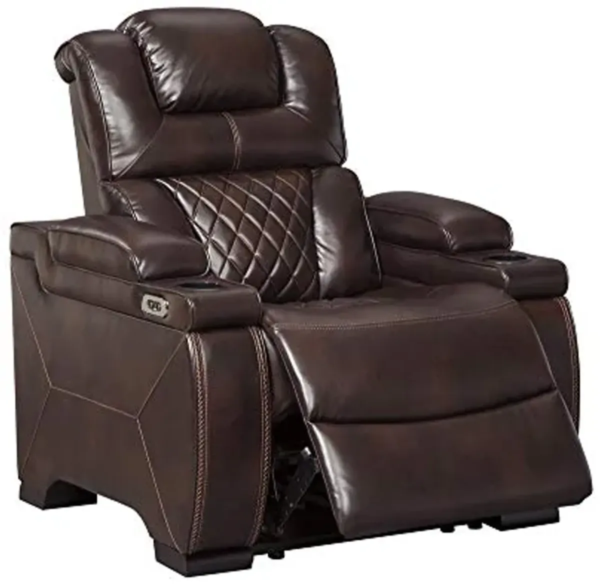 Signature Design by Ashley Warnerton Faux Leather Power Recliner with Adjustable Headrest, Brown