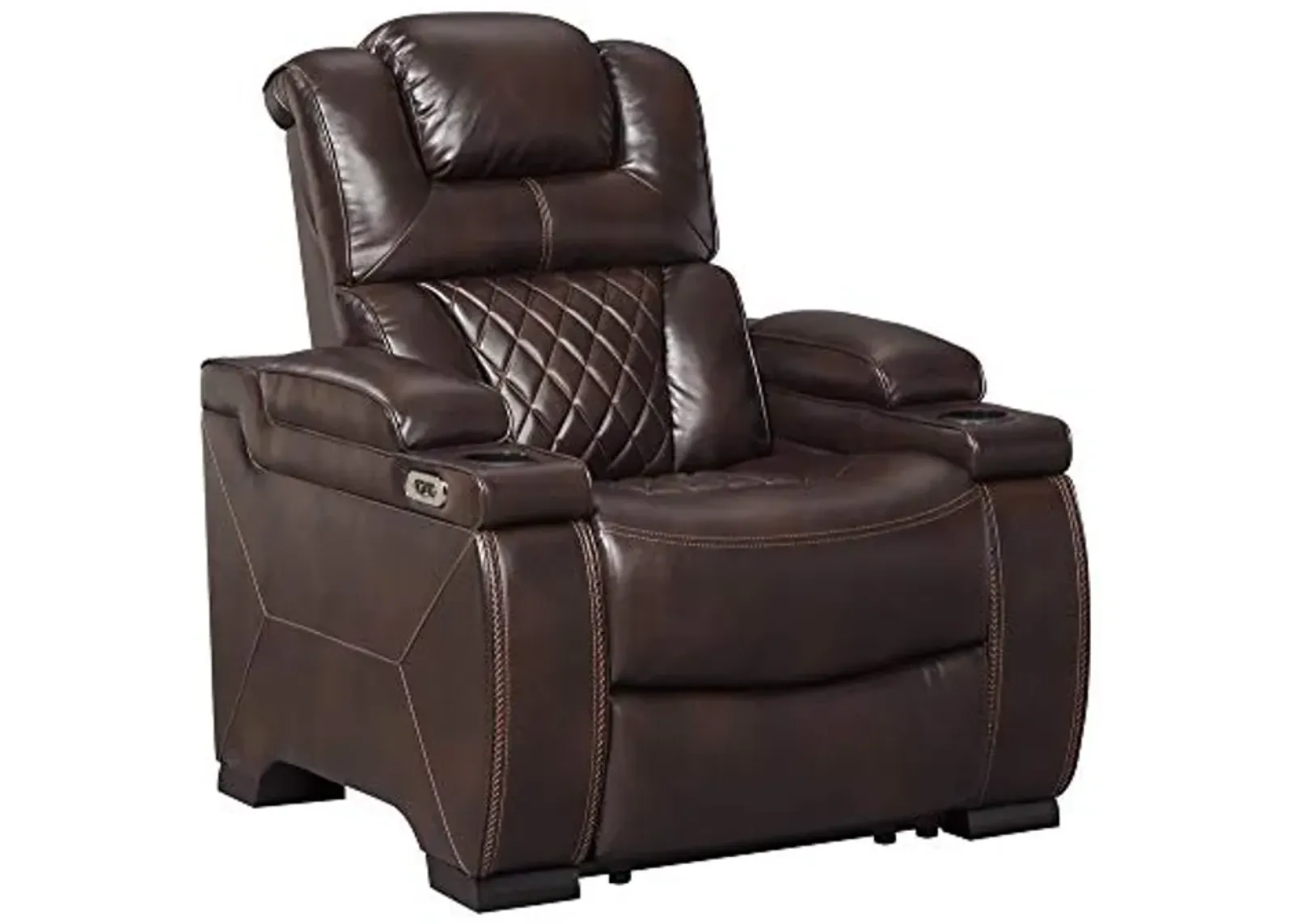 Signature Design by Ashley Warnerton Faux Leather Power Recliner with Adjustable Headrest, Brown