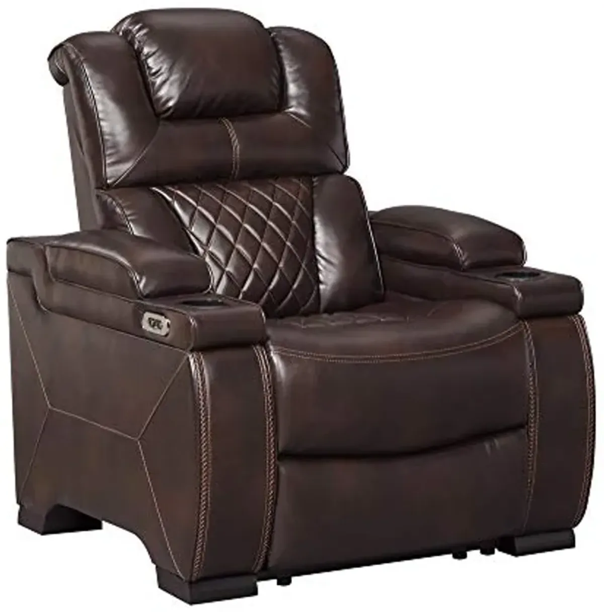 Signature Design by Ashley Warnerton Faux Leather Power Recliner with Adjustable Headrest, Brown