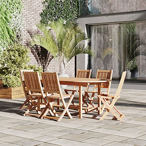 Amazonia Teak Extendable Oval Hamburg Patio Dining Set, 7Piece, Brown