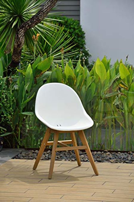 Amazonia Light Teak Finish Legs Cannes Patio Dining Chair, Set of 4, White