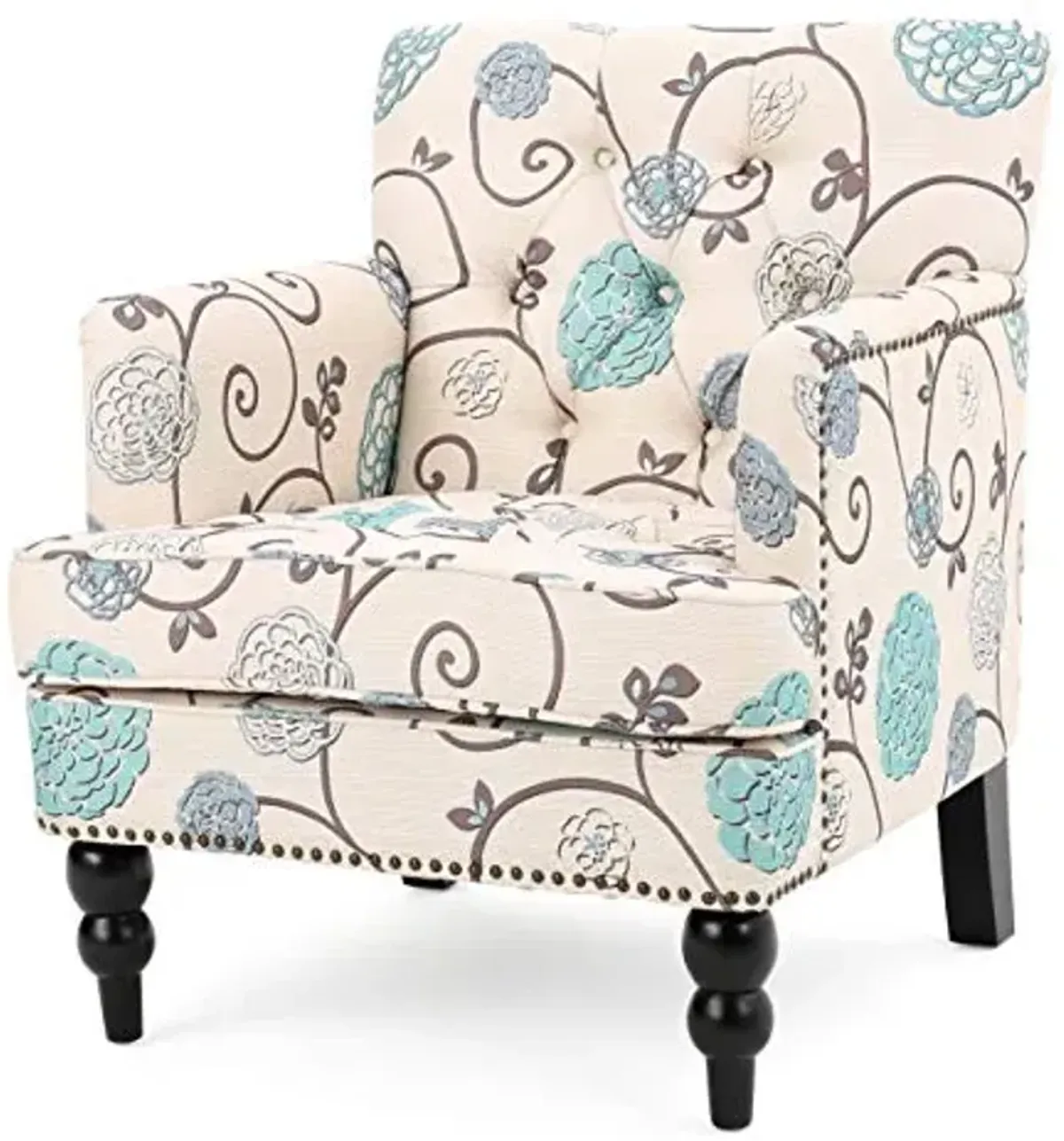 Christopher Knight Home Harrison Fabric Tufted Club Chair, White / Blue (29.5"D x 28"W x 33.5"H)