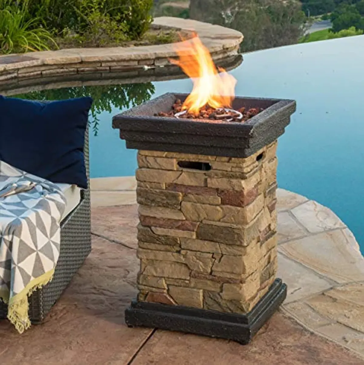 Christopher Knight Home Chesney Stone MGO Fire Column - 40,000 BTU, 19.5", Natural Stone