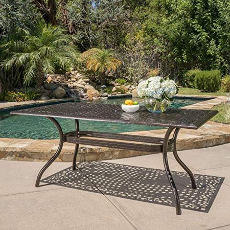 Christopher Knight Home Phoenix Cast Aluminum Rectangle Table, Hammered Bronze