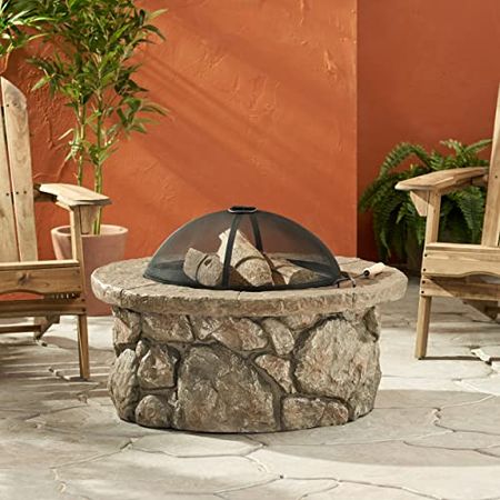 Christopher Knight Home Easton Glass Fiber Reinforced Cement / Iron Fire Pit, Natural