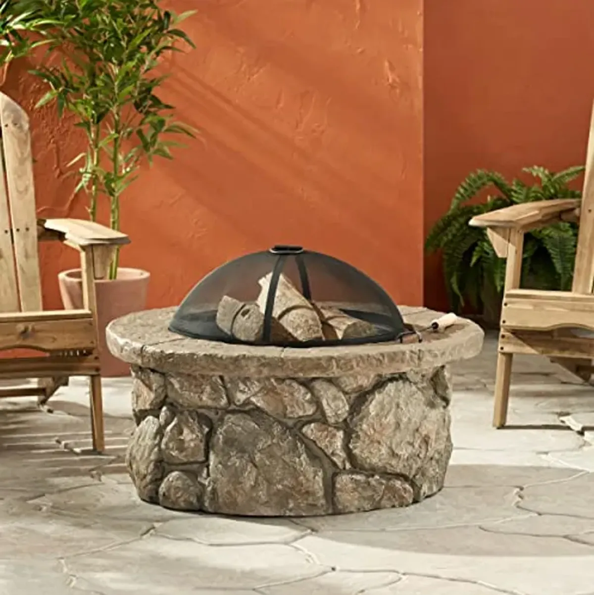 Christopher Knight Home Easton Glass Fiber Reinforced Cement / Iron Fire Pit, Natural