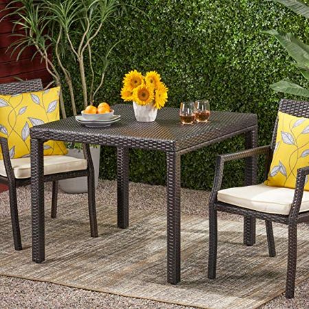 Christopher Knight Home Rhode Island Outdoor Wicker Square Dining Table, Multibrown