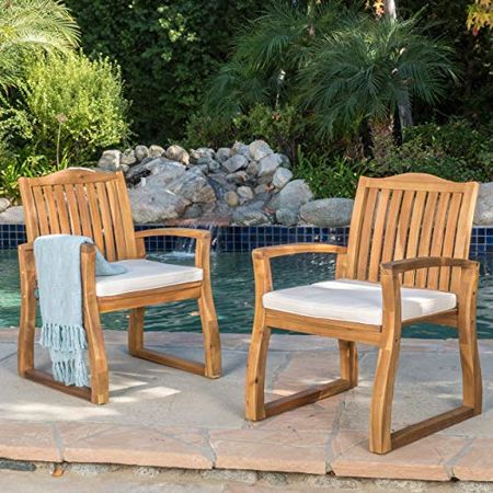 Christopher Knight Home Della Acacia Wood Outdor Dining Chairs, 2-Pcs Set, Teak Finish With Rustic Metal