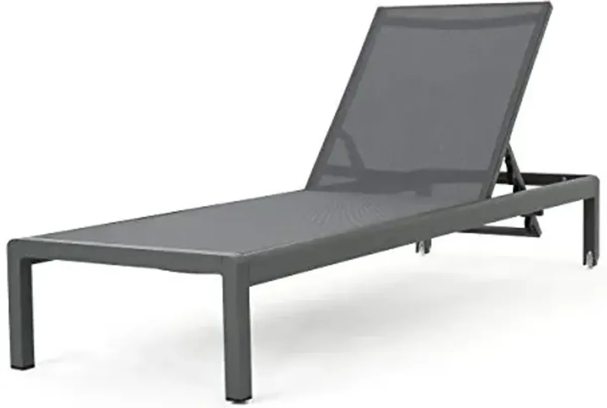 Christopher Knight Home Cape Coral Outdoor Aluminum Chaise Lounge with Mesh Seat, Grey / Dark Grey