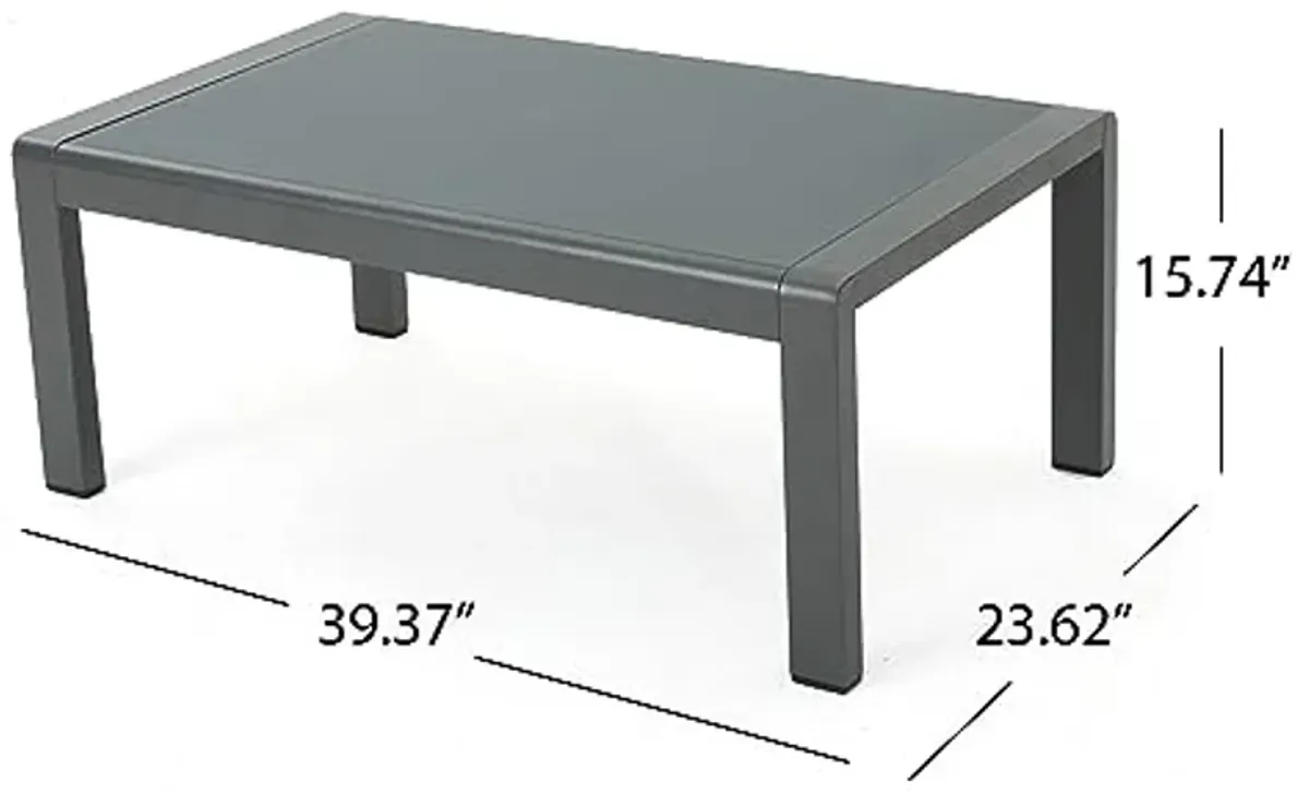 Christopher Knight Home Cape Coral Outdoor Aluminum Coffee Table with Tempered Glass Table Top, Grey