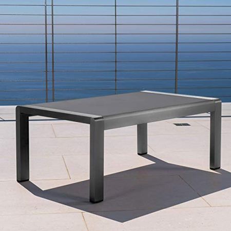 Christopher Knight Home Cape Coral Outdoor Aluminum Coffee Table with Tempered Glass Table Top, Grey